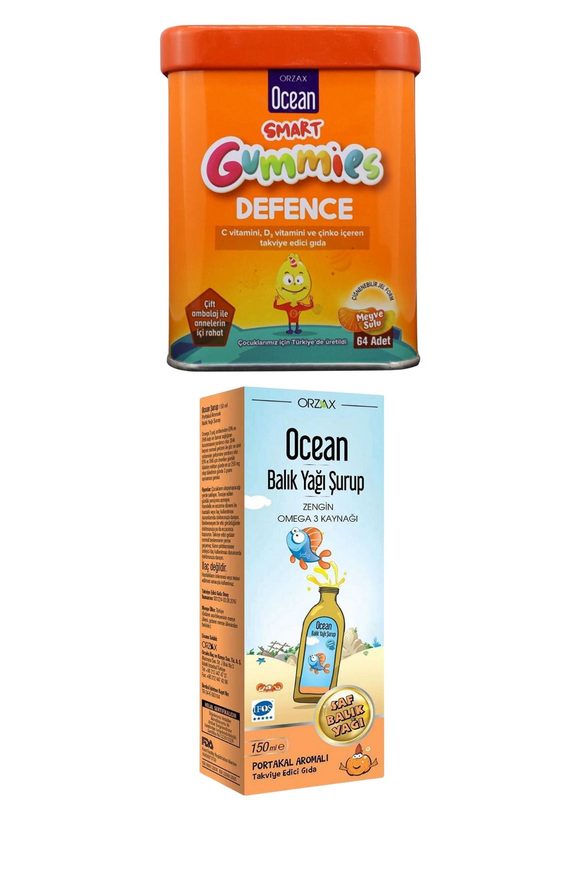 Сироп с рыбьим жиром Ocean со вкусом апельсина 150 мл + OCEAN SMART GUMMIES DEFENSE 64 ШТУК Выгодно 65465465465