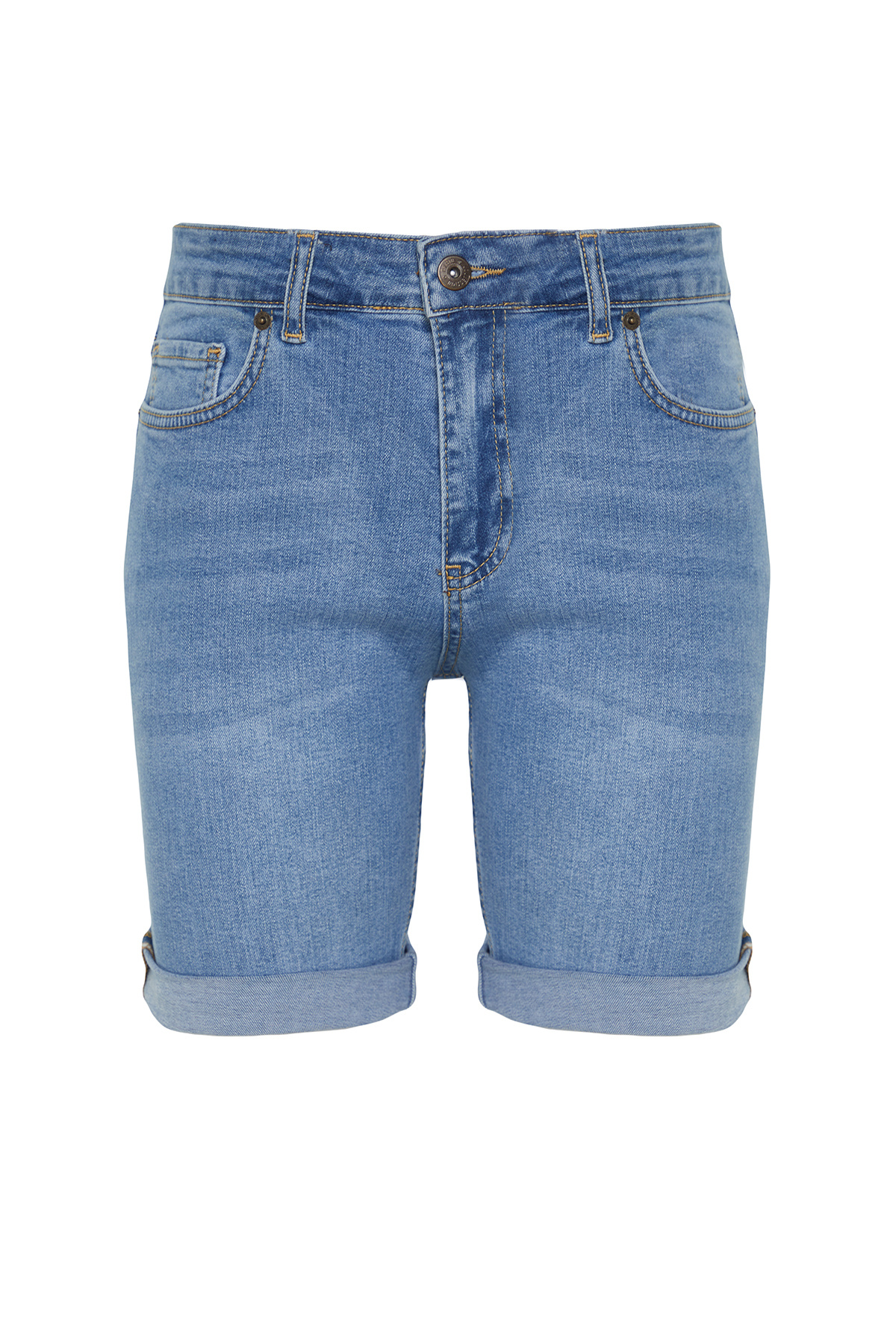 Trendyol Collection-Blaue Denim-Jeansshorts mit schmaler Passform TMNSS21SR0486 8