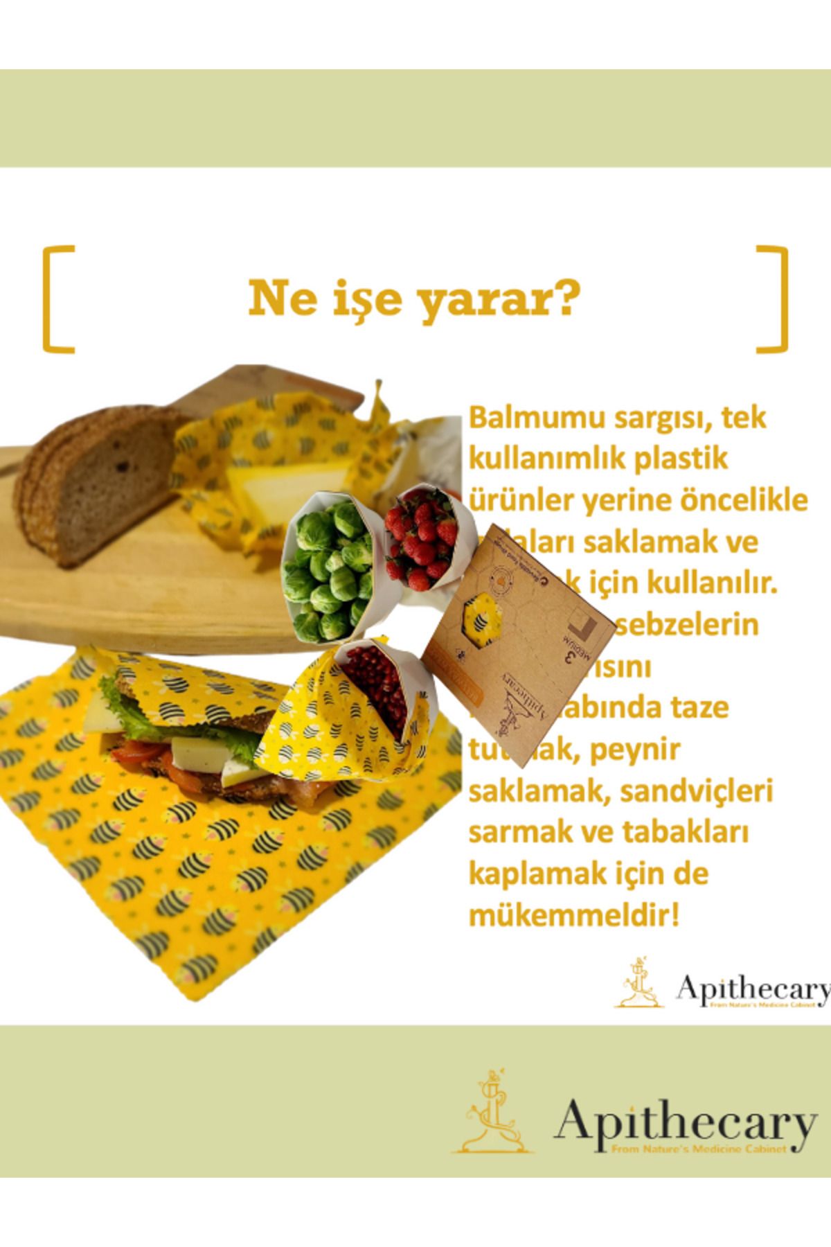 Apithecary-Shopexxtra Bee Patterned Waxed Multi-Purpose Food Storage Cloth (Large-Medium-Small) Set of 3 3