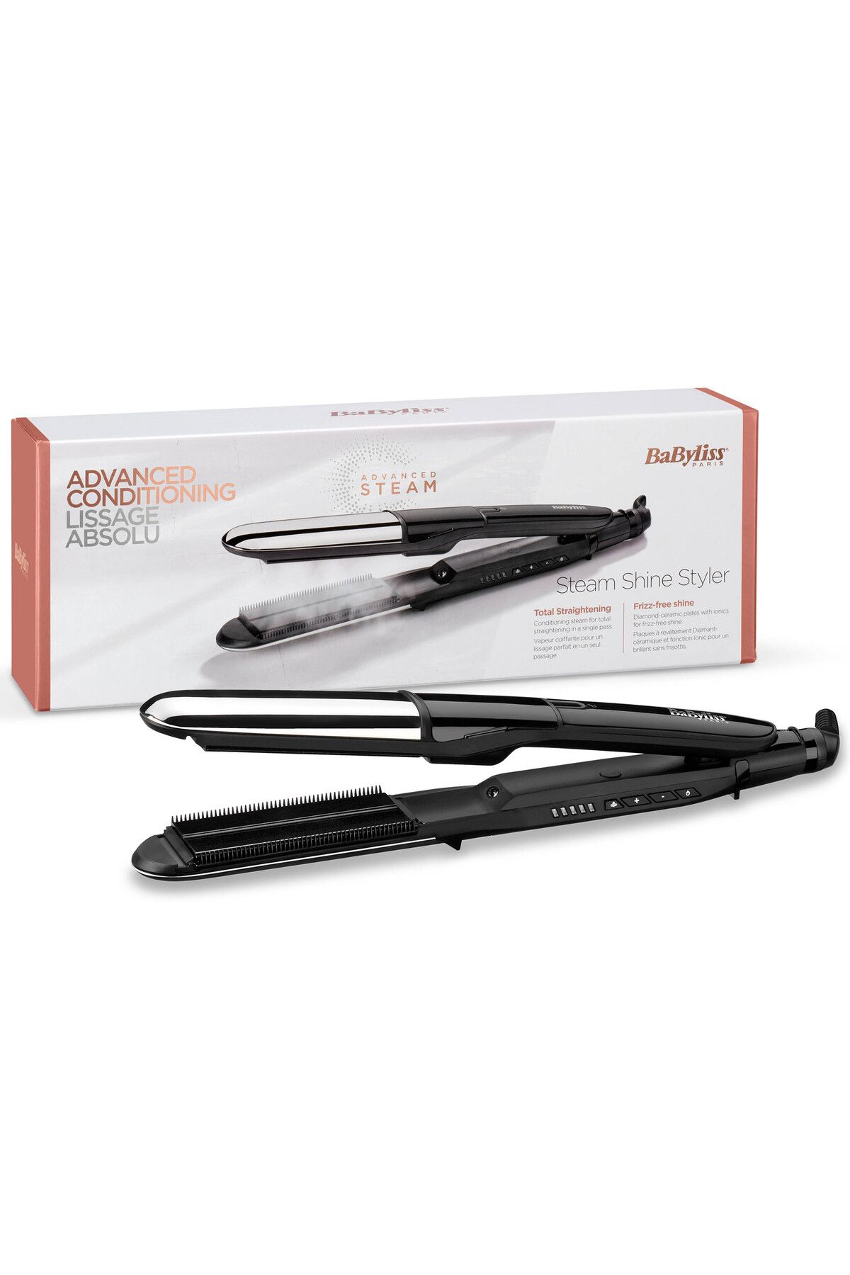 BABYLİSS-مجموعة مجفف الشعر Babyliss Shine Pro 2200w ومكواة فرد الشعر بالبخار 4