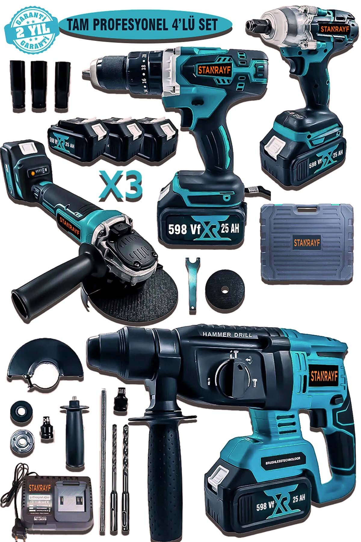 stanrayf Brushless 4 Lü Set 598 Vf 25 Ah 3 X Akü Kırıcı Delici