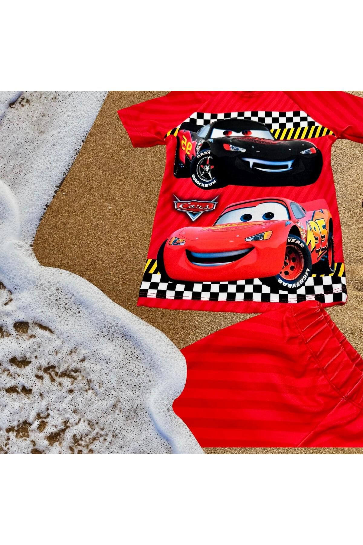 Esterella-Lightning Mcqueen Printed Diver Bottom-top Swimsuit Set - Swimsuit Set with Shorts 2