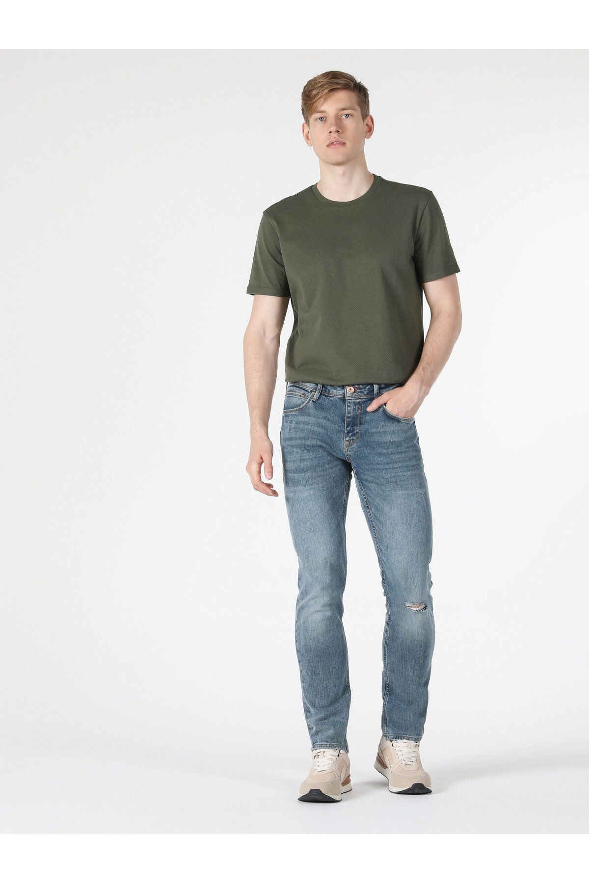 Colin's-Pantaloni de jeans pentru bărbați, albaștri, cu croială dreaptă - Detaliu rupt, talie joasă Cl 1057863 7