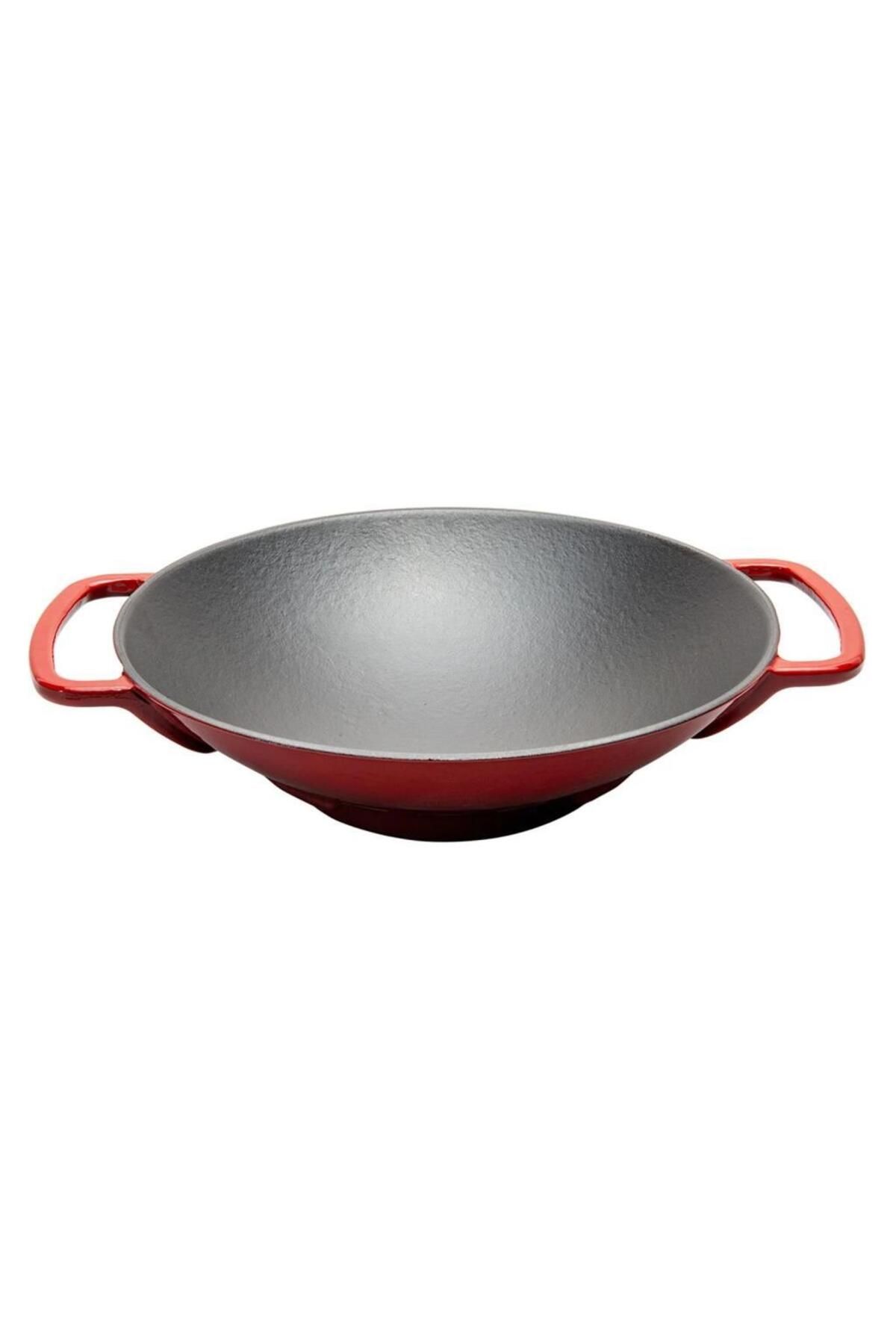 Sürel-Shiny Matte Enameled Gradient Red 28 Cm Round Wok Pan 1