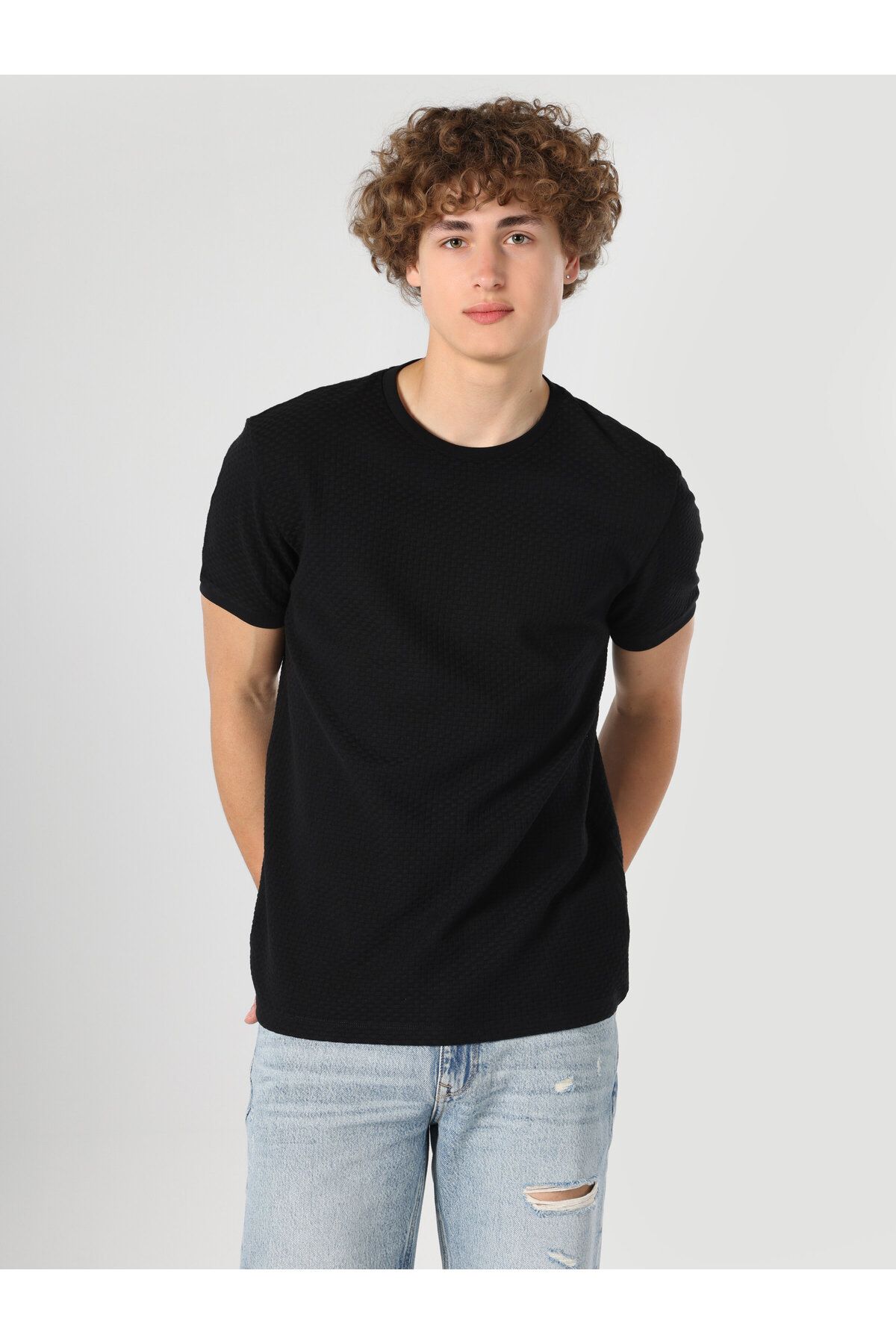 تی شرت مشکی مردانه سیاه آستین کوتاه یقه معمولی Fit خدمه Colin’s