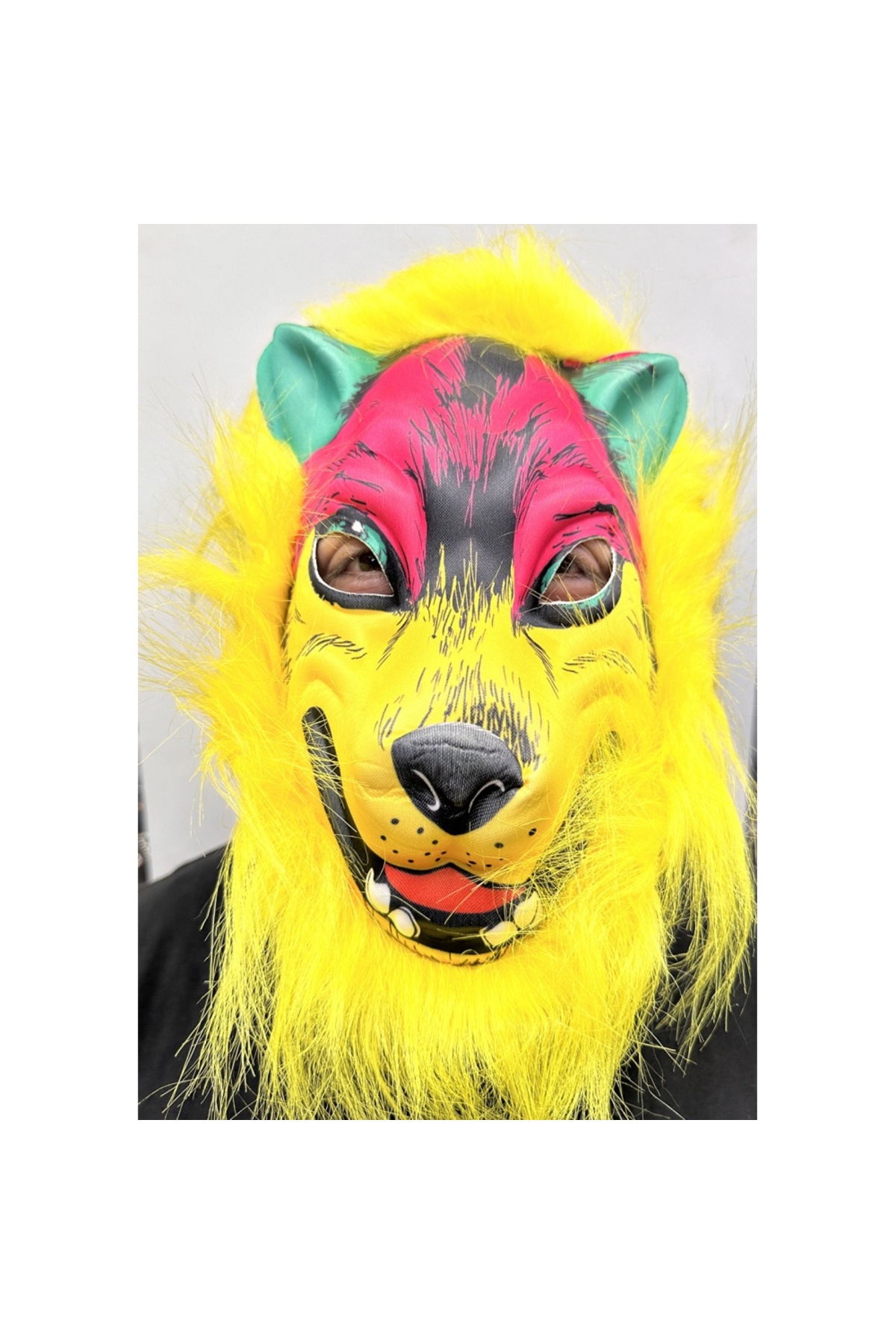 Skygo Sarı Yeleli Saçlı Kurt Maskesi Köpek Maskesi Mega Peluş 10 No