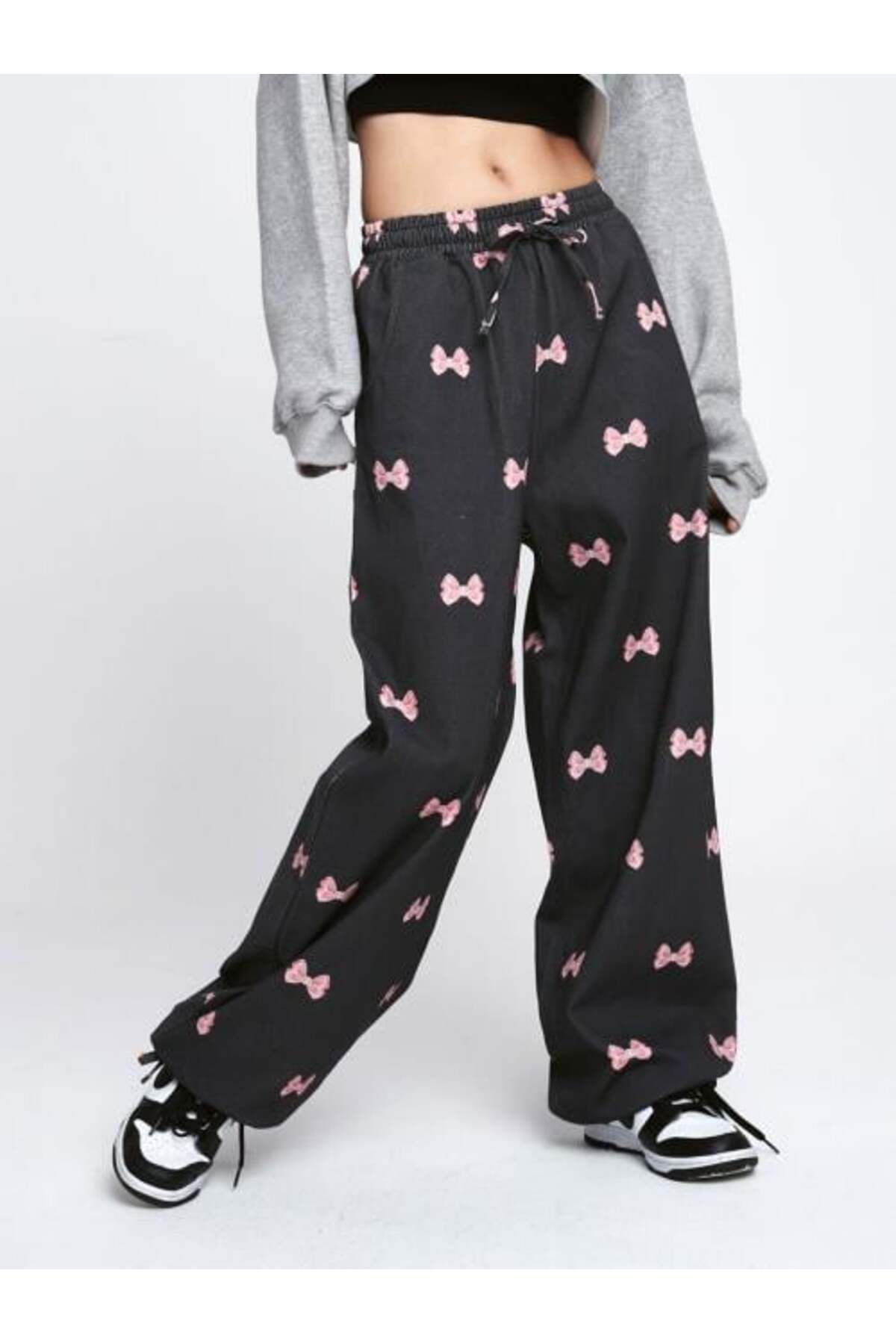 Touz Moda Pantaloni De Sport Y2k Pink Ribbon Streetwear Unisex - M/L