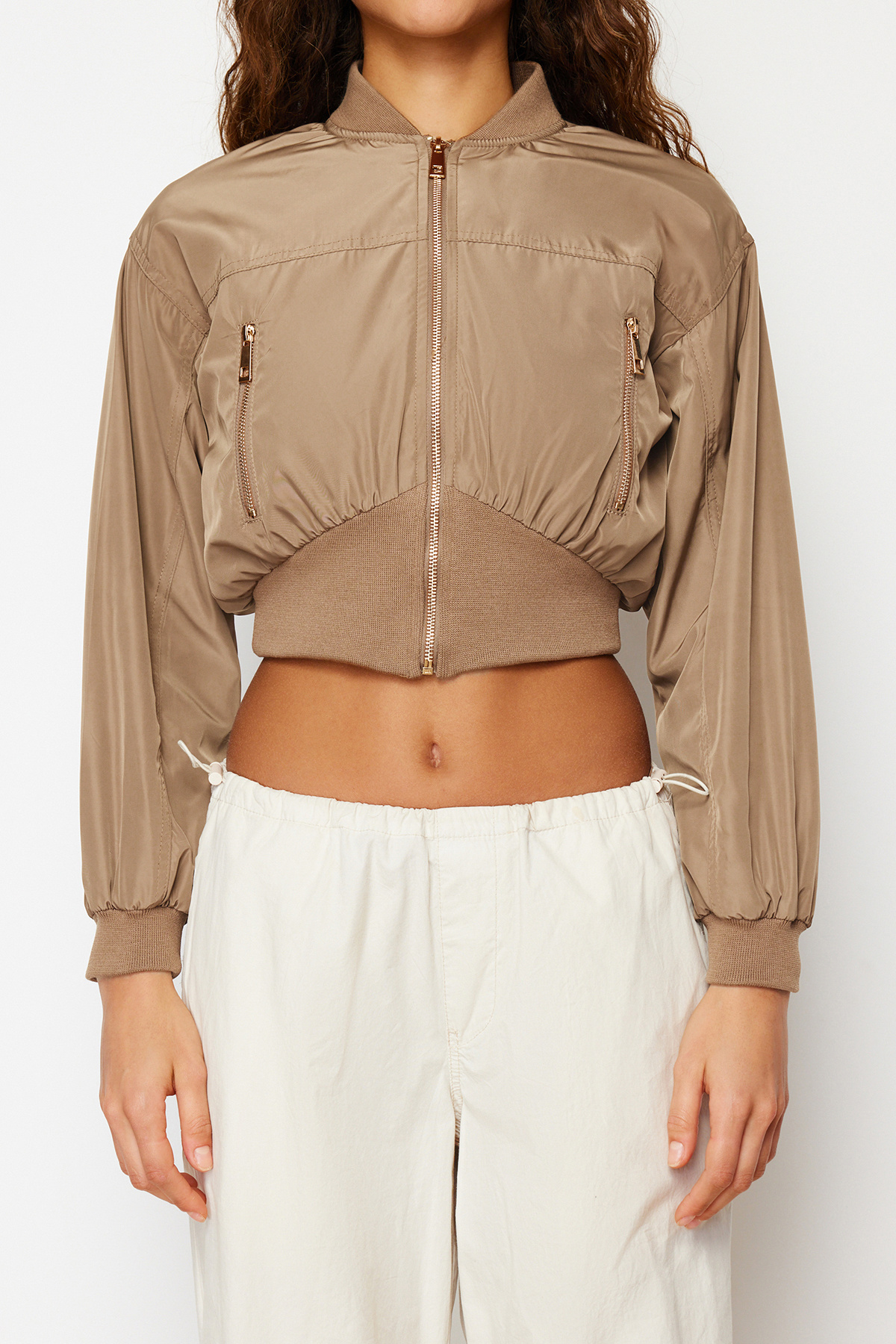 Trendyol Collection-Palton Bomber subțire Mink Crop - Regular Fit TWOSS24MO00038 4