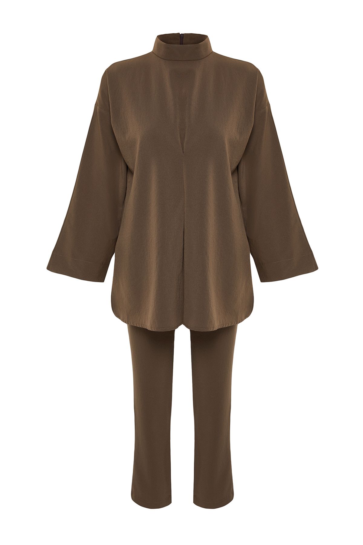 Trendyol Modest-Detaillierter brauner Webanzug mit Kragen – TCTSS24US00055 7