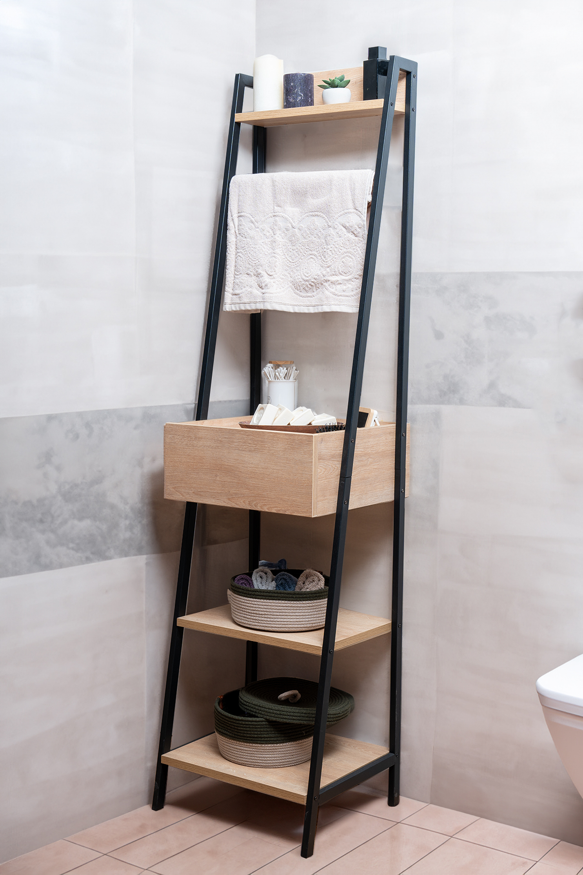 Mudesa Metal Ahşap Çekmeceli Banyo Boy Dolabı, Banyo Düzenleyici
