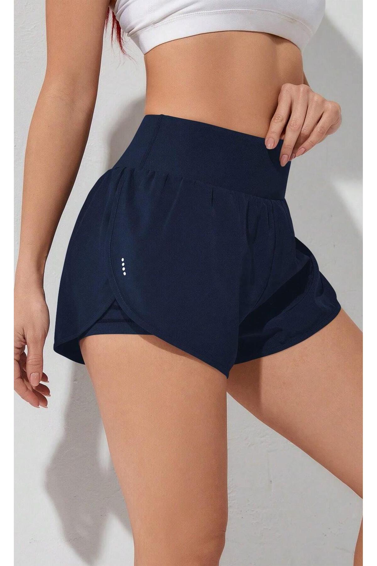 GHASSY CO. Kadın 2 in 1 Running Sports Athletic Gym Telefon Cepli Kısa Taytlı Şort