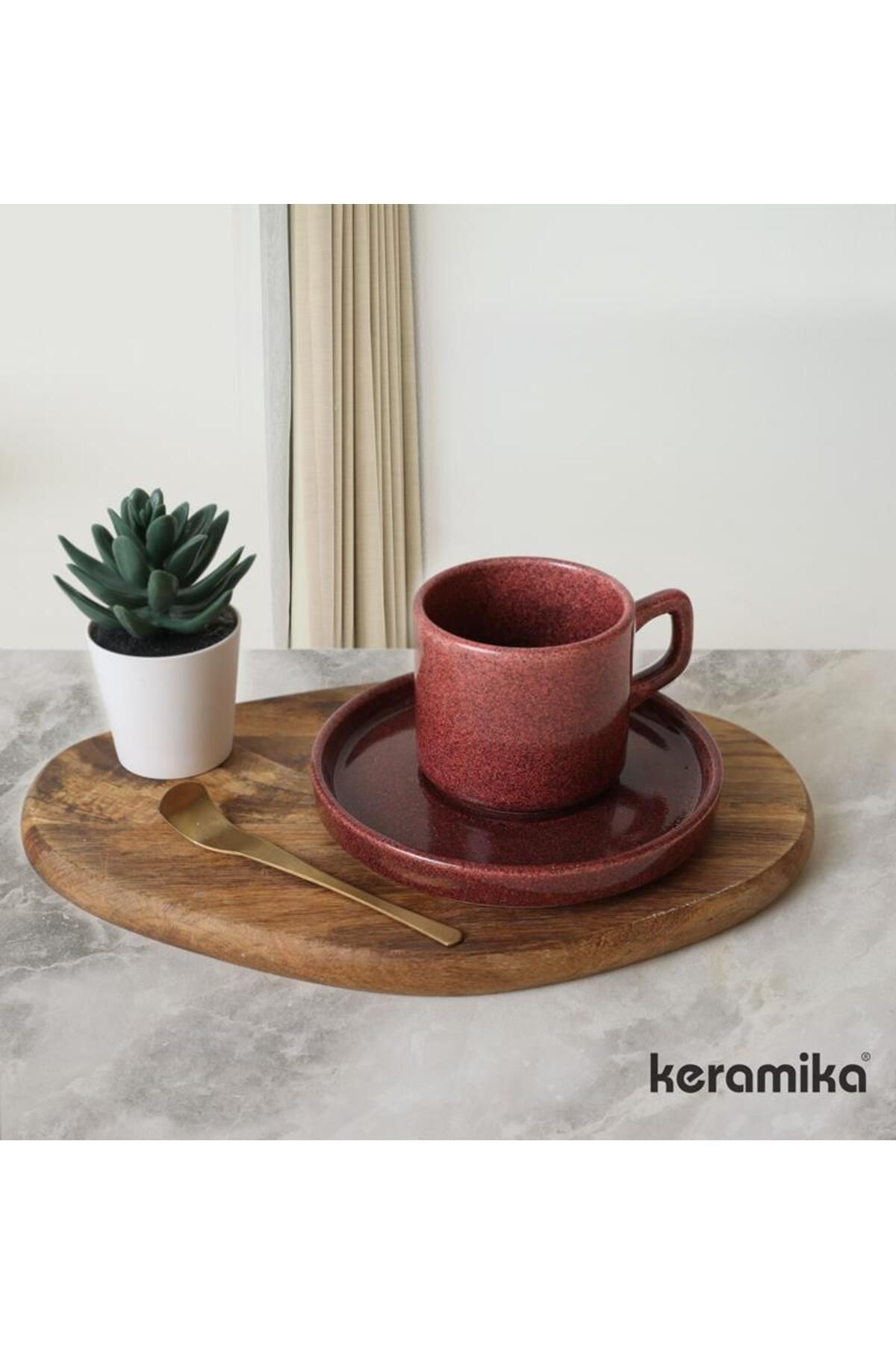 Keramika-Red Stackable Teacup with TwinKle for 6 People - 12 Pieces 1
