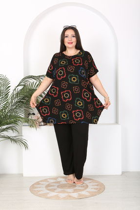 XL Modam KADIN BÜYÜK BEDEN  YEŞİL  SİYAH TUNİK PANTOLON  LİKRALI VİSKON TAKIM