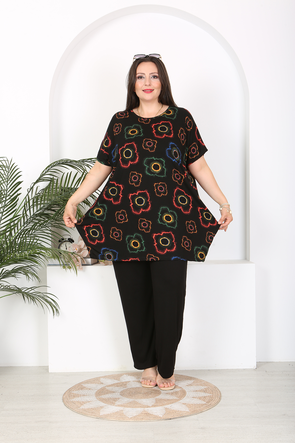 XL Modam KADIN BÜYÜK BEDEN  YEŞİL  SİYAH TUNİK PANTOLON  LİKRALI VİSKON TAKIM