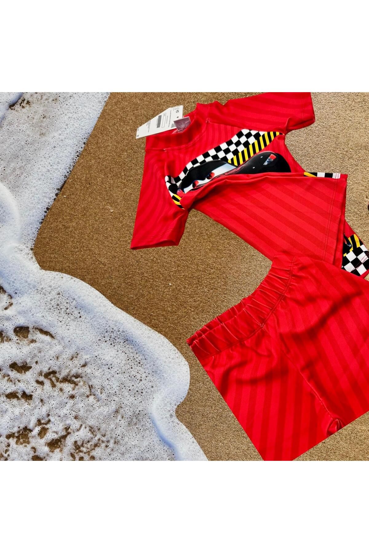 Esterella-Lightning Mcqueen Printed Diver Bottom-top Swimsuit Set - Swimsuit Set with Shorts 3