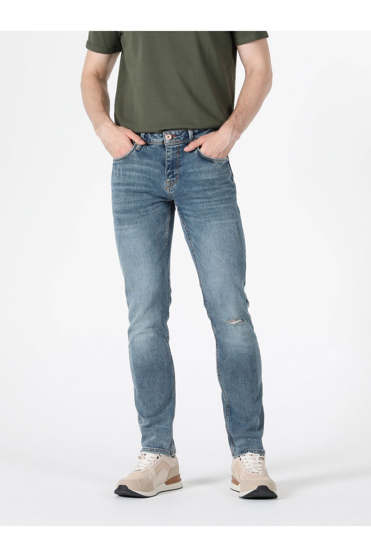 Colin's-Pantaloni de jeans pentru bărbați, albaștri, cu croială dreaptă - Detaliu rupt, talie joasă Cl 1057863 8