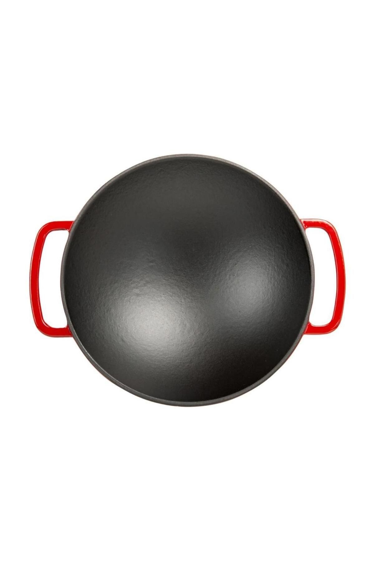 Sürel-Shiny Matte Enameled Gradient Red 28 Cm Round Wok Pan 3