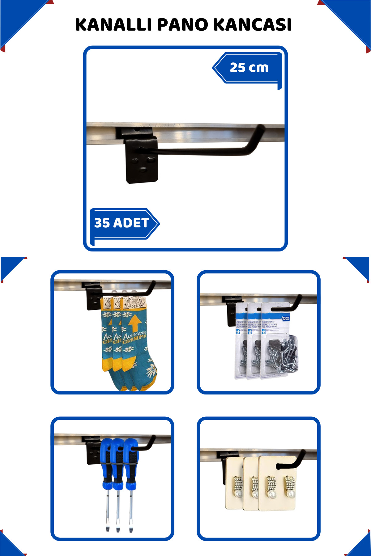 Manken İstanbul 25 Cm - 35 Adet Siyah Kanallı Pano Kancası Raf Askısı