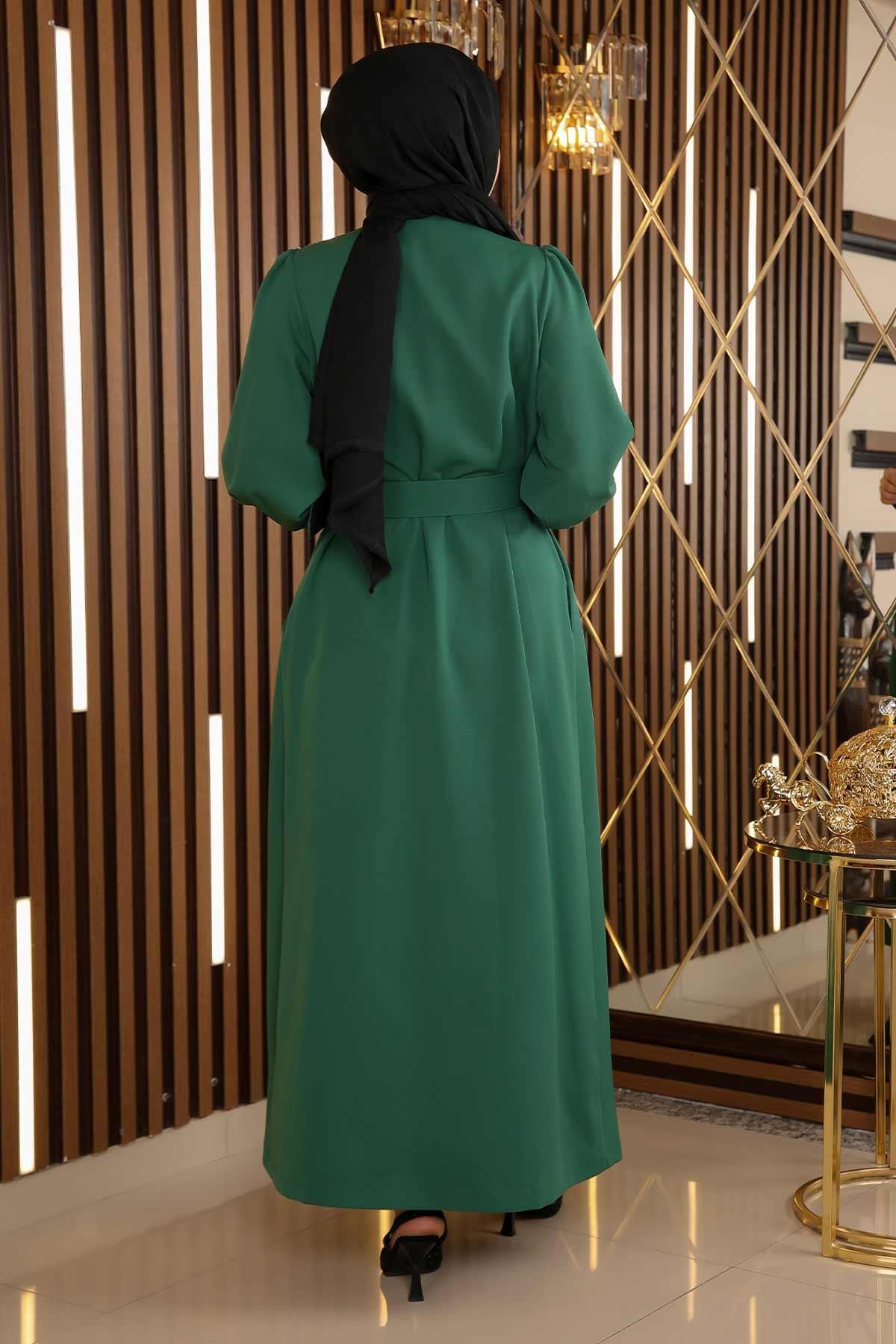 Modamihram-Detailné kamenné šaty s opaskom Emerald 19115 5