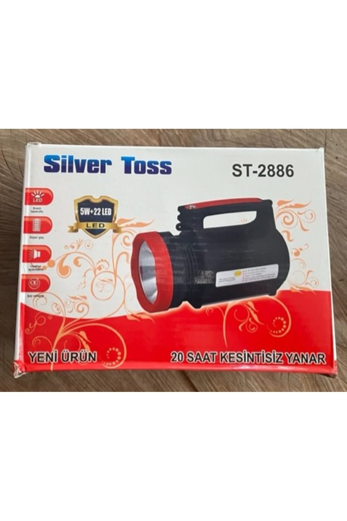 SİLVER EL FENERİ PROJEKTÖR AKÜLÜ KAMP LAMBASI UZUN MESAFE EL FENERİ 20SAAT