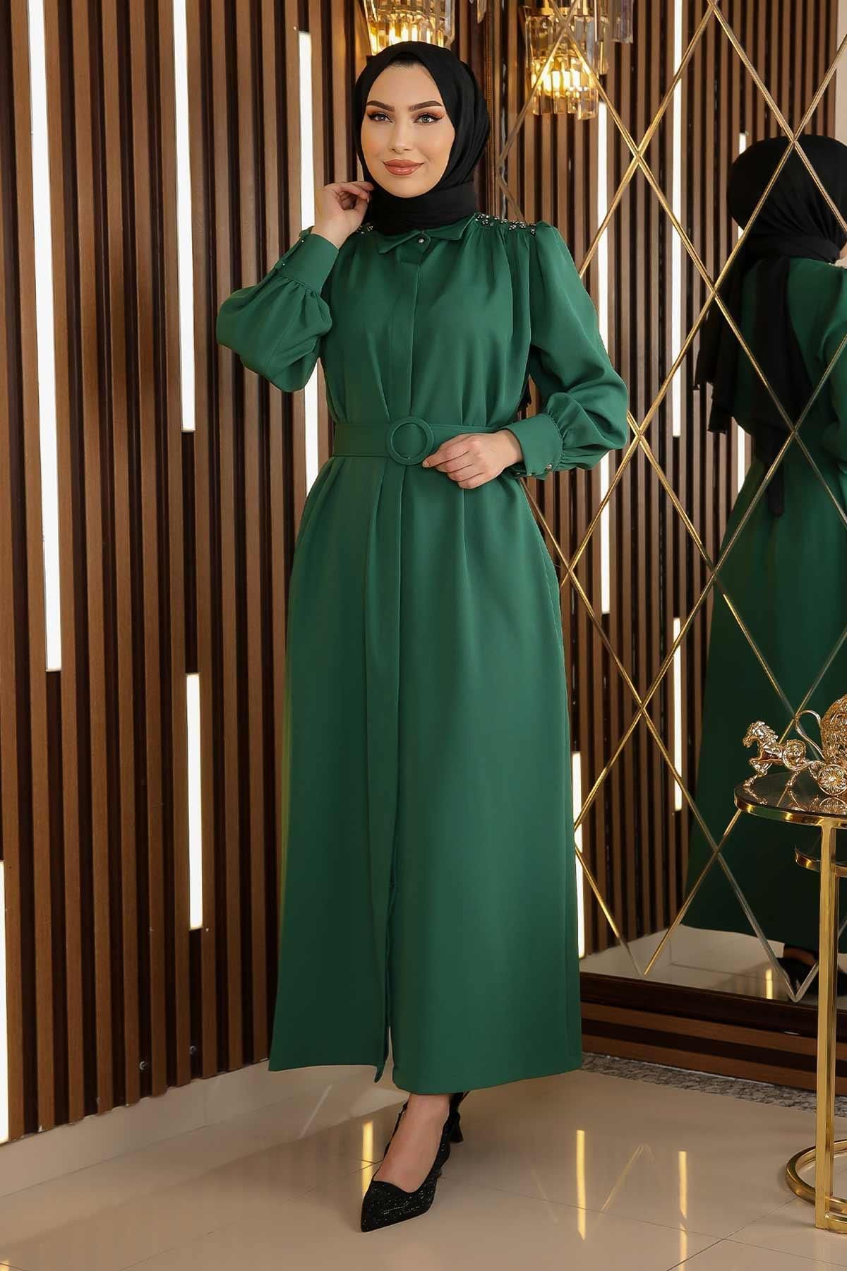 Modamihram-Detailné kamenné šaty s opaskom Emerald 19115 4