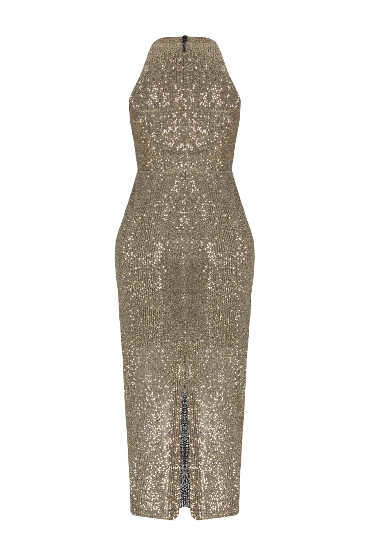 Trendyol Collection-Stylish Gold Evening Dress with Sparkling Sequins - Lined, Fitted TPRAW24EL00233 8