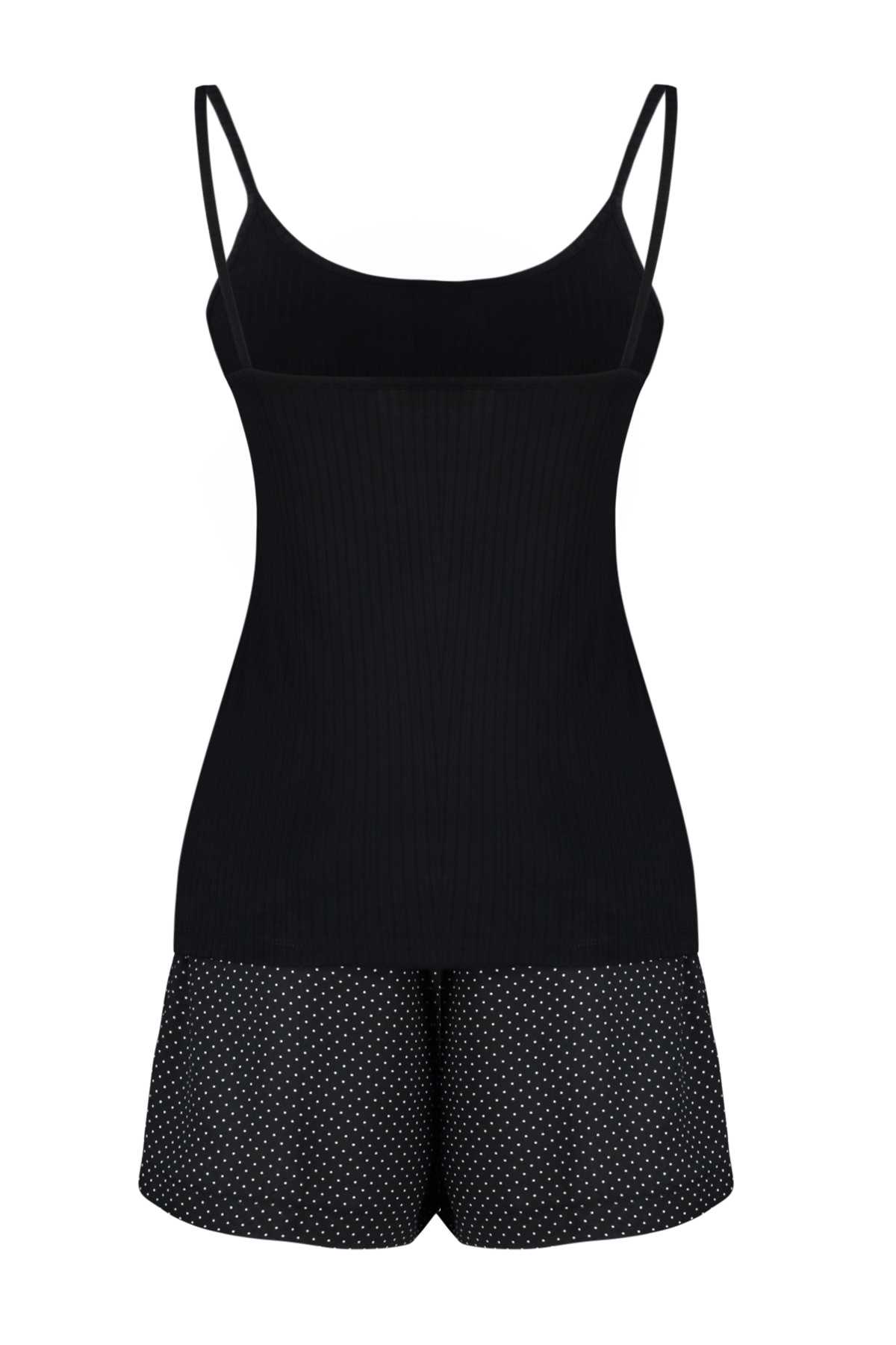 Trendyolmilla  Siyah Puantiyeli Düğme Detaylı İp Askılı Şortlu Örme Pijama Takımı THMSS24PT00335 - Görsel 8