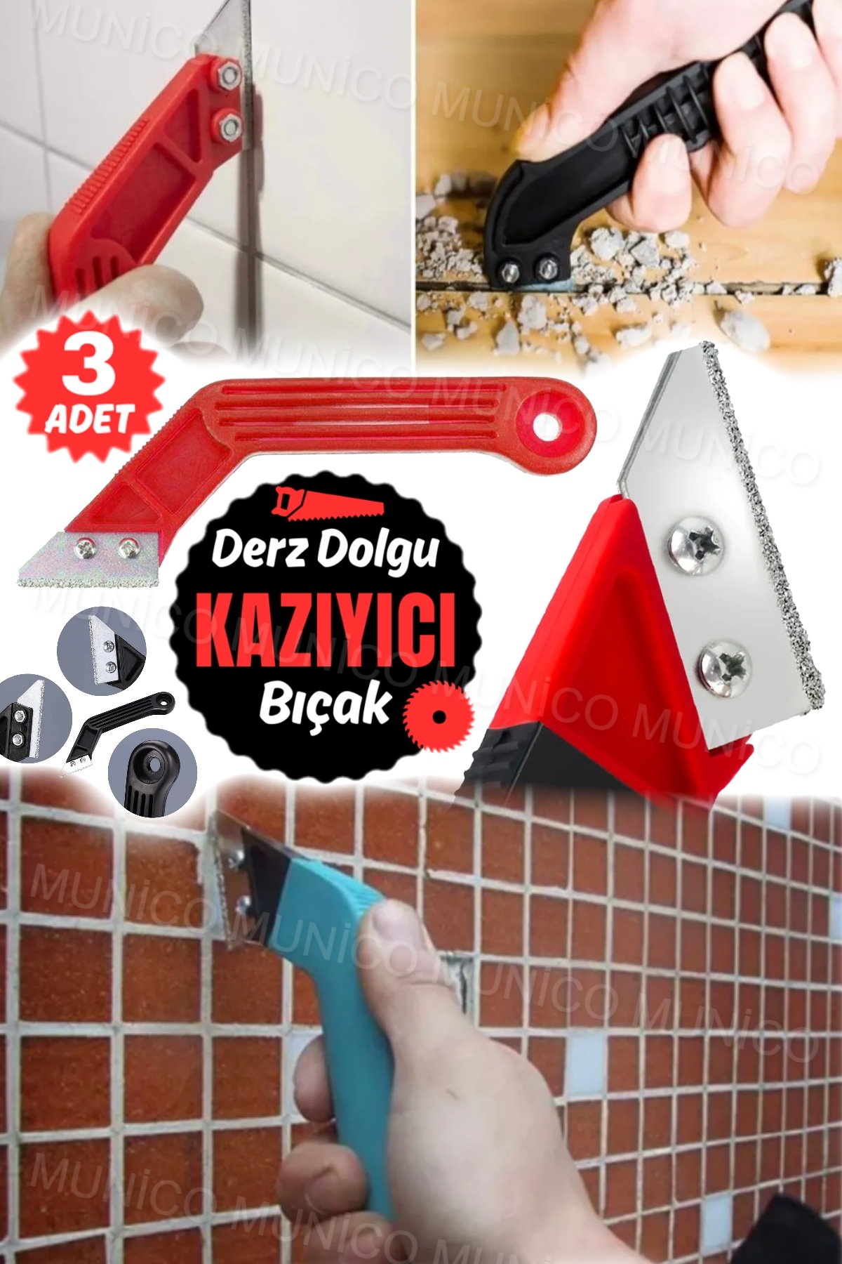 Munico 3 Adet Duvar Ve Zemin Fayansları Arası Temizleme Sökücü Silikon & Derz & Çimento Kazıyıcı Ustalara