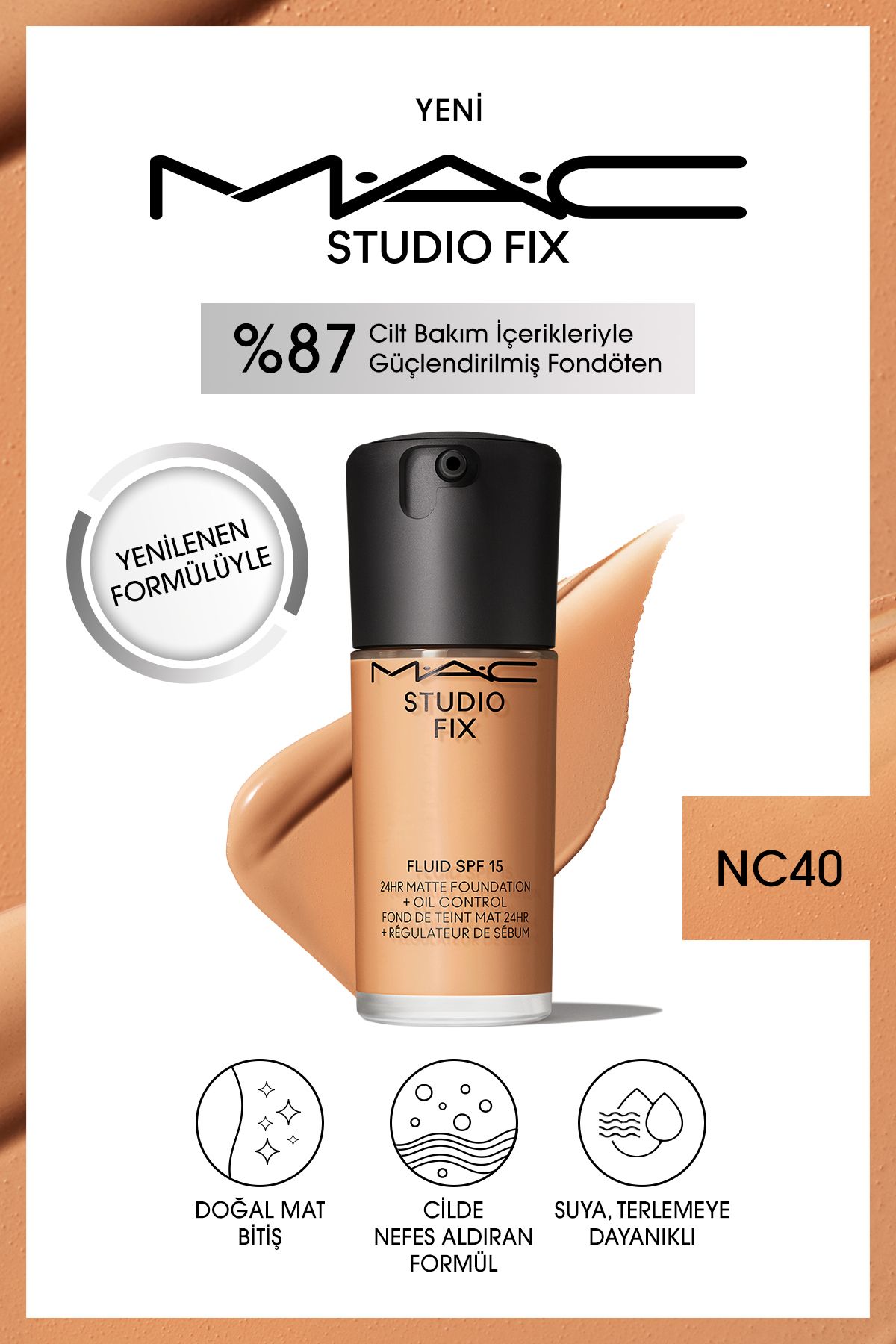 Mac STUDIO FIX FLUID SPF 15 MATTE FOUNDATION-NC40 30 мл 120613