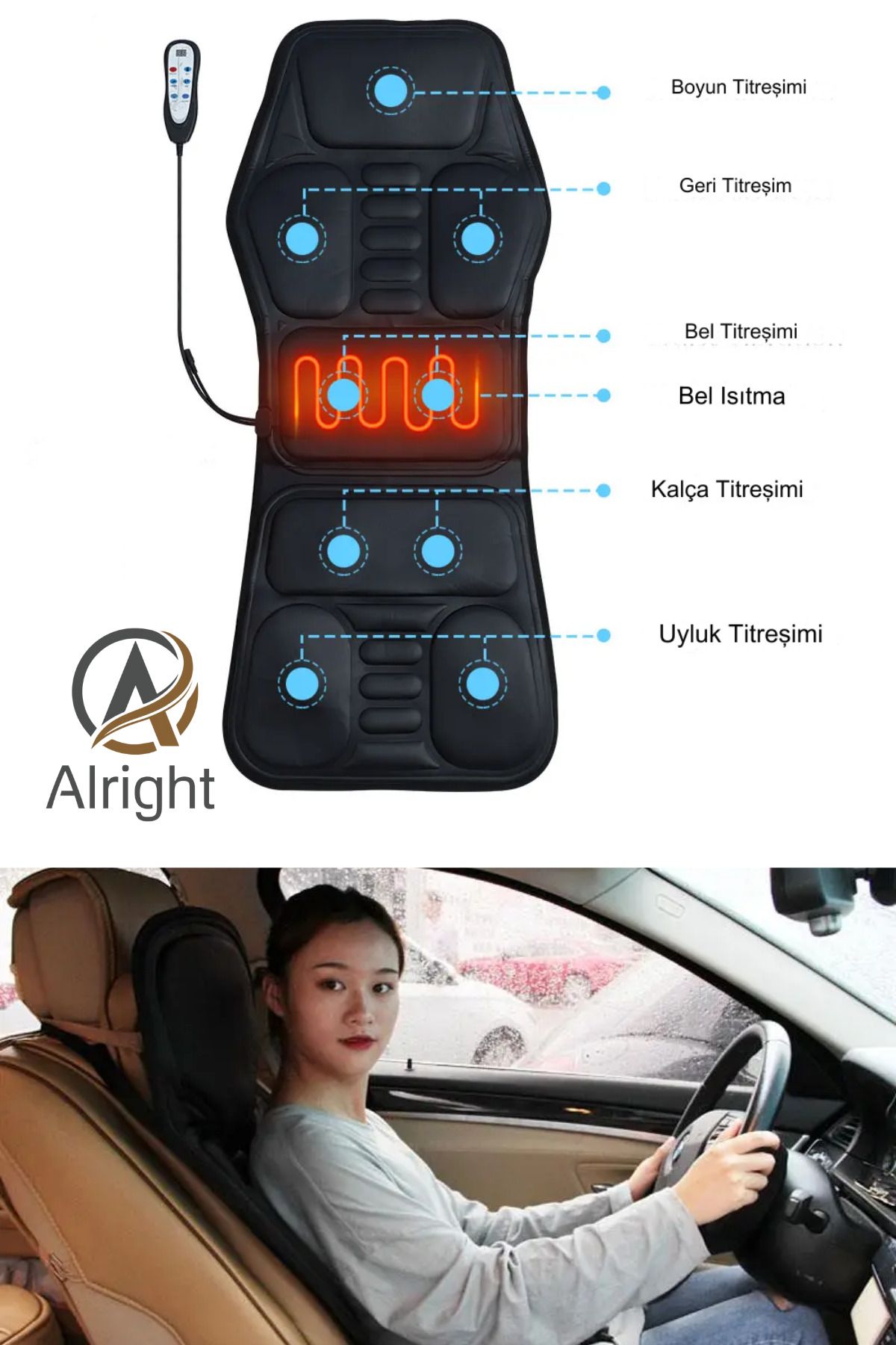 Alright Çantalı Titreşimli Koltuk Masaj 5 Fonksiyonlu Isıtmalı Ofis Ev ve Araba İçin Uygundur Massage Tool