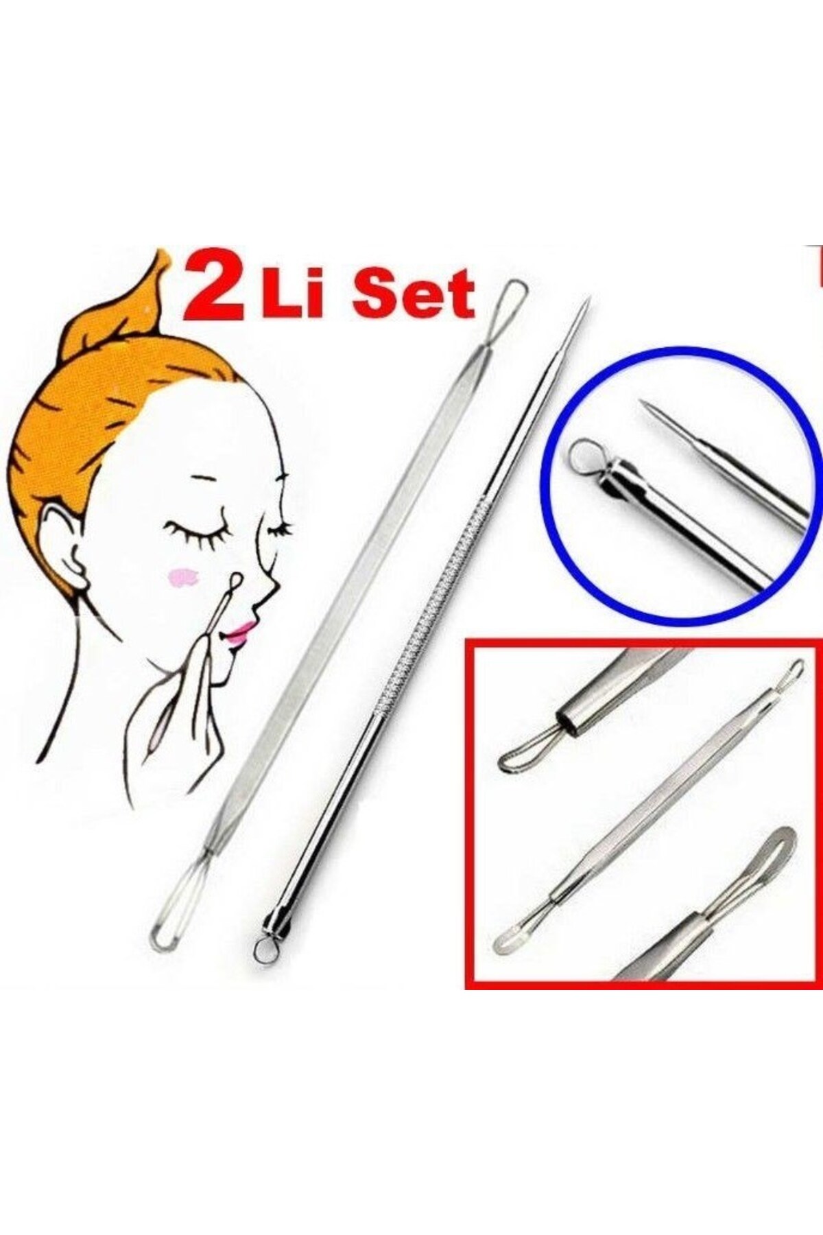 ابزار پاکسازی صورت جوش‌های سرسیاه، ست کومدون، ابزار دو تکه استیل ضد زنگ مخصوص آکنه، پاک کننده آکنه — PRA-9931100-2231 — تصویر 2 از 5