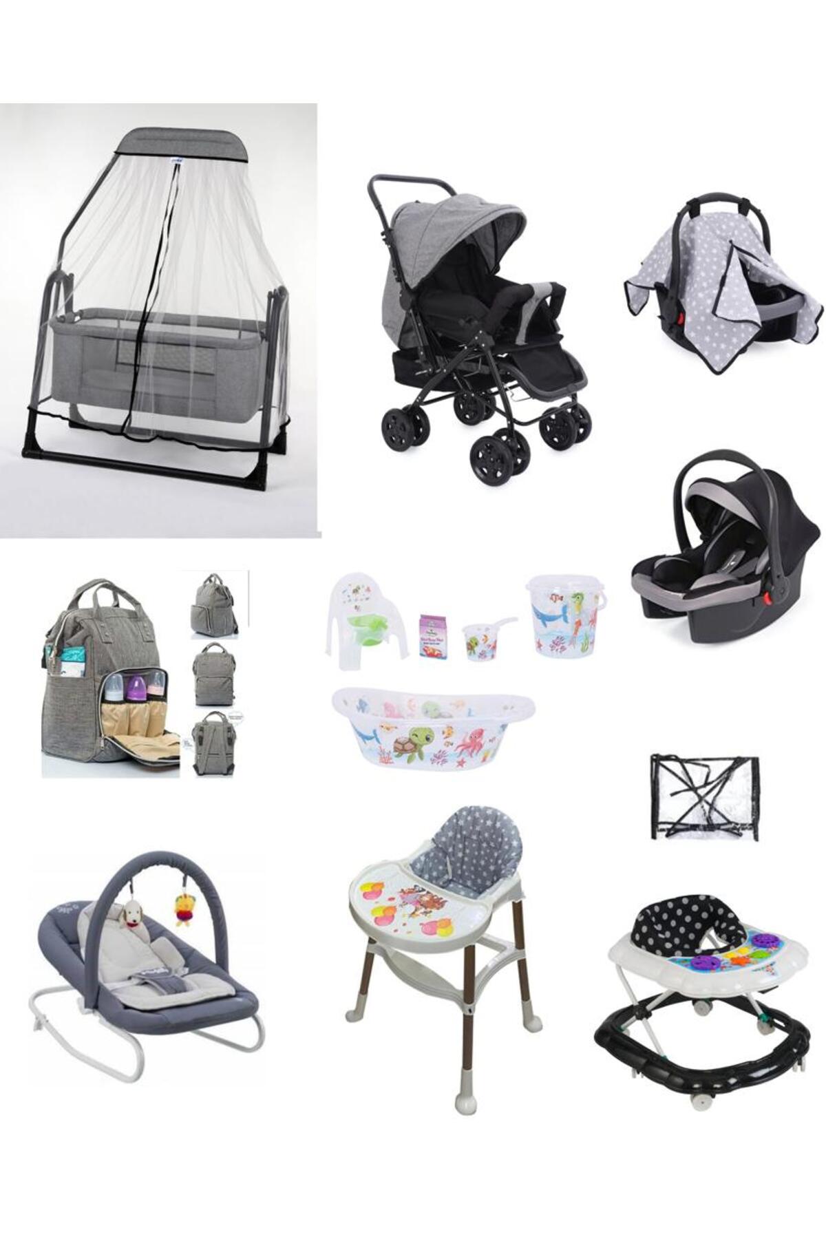 LETS GO BABY Bebek Seti 15Parça Çift Yön Tüllü Bebek Arabası Beşik Ana Kucağı Yürüteç Küvet Puset Mama Sandalyesi