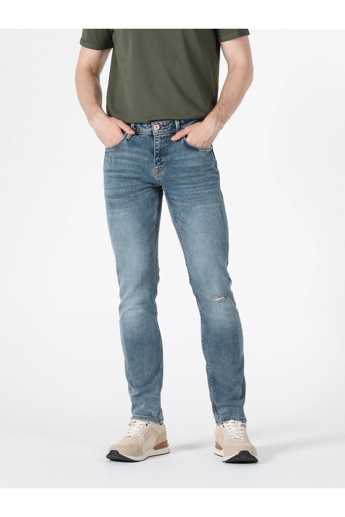 Colin's-Pantaloni de jeans pentru bărbați, albaștri, cu croială dreaptă - Detaliu rupt, talie joasă Cl 1057863 4
