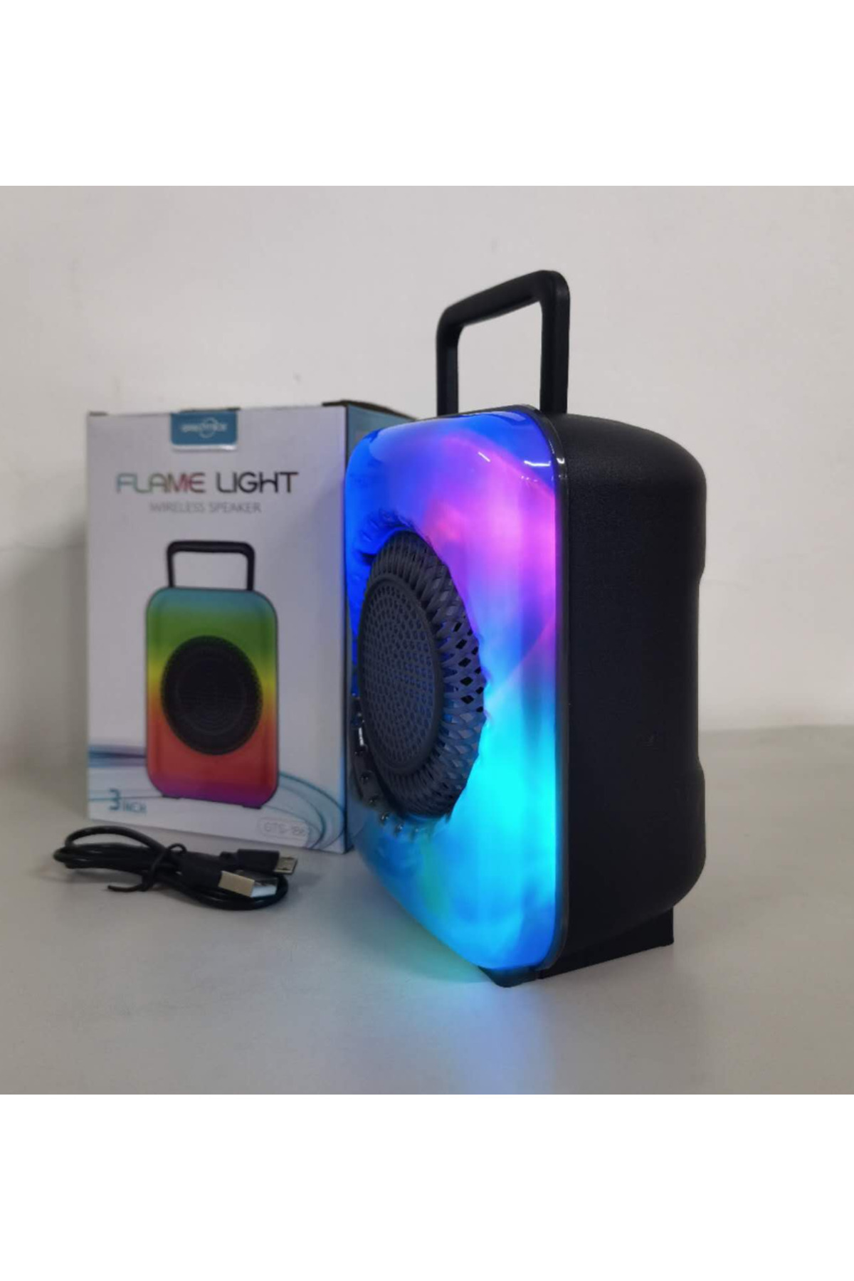 Alev Işıklı Bluetooth Hoparlör RGB 3 inch FM Radyolu USB Şarjlı Kablosuz Ses Bombası Party Speaker 7