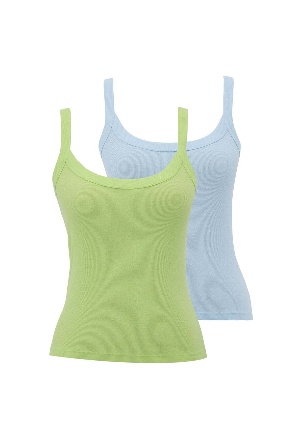 2pcs Blue, Neon Yellow Cotton Elastane Blend Women's Top with Rope Strap WMIVY rib