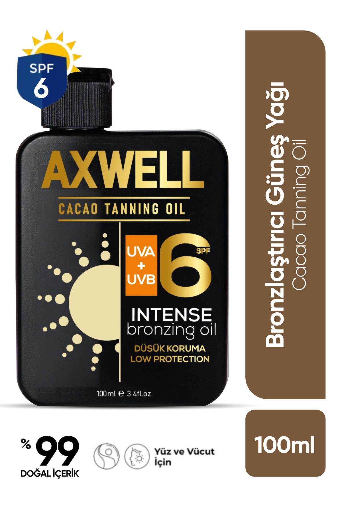 AXWELL Cacao Tanning Oil Bronzlaştırıcı Güneş Yağı Spf 6- 100ml AKY001