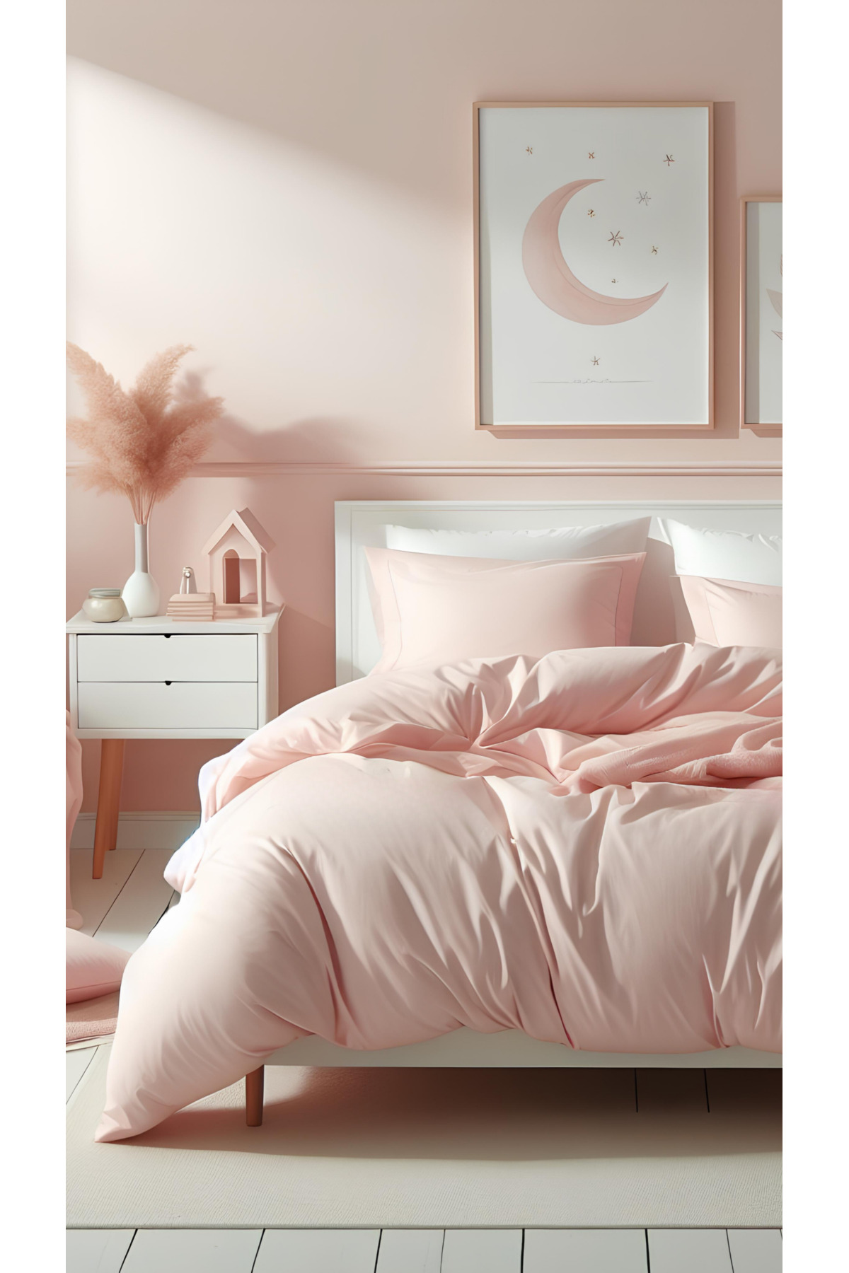 AÇIK PEMBE LASTİKLİ ÇARŞAFLI PREMIUM SOFTCOLOR ÇİFT KİŞİLİK NEVRESİM TAKIMI