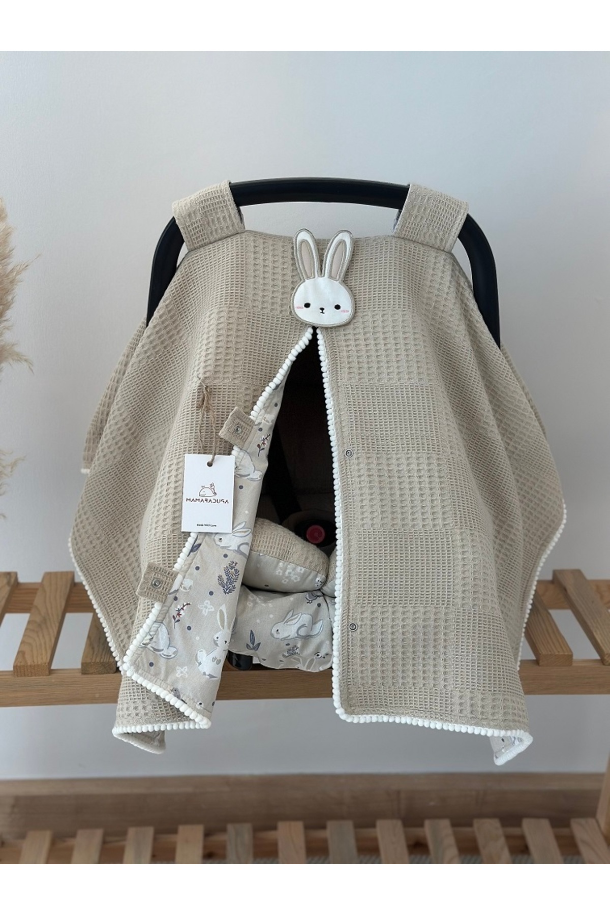 MAMARADUGA Çift Taraflı Puset Örtüsü Puset Minderi Puset Çarşafı 3'lü Set Bej Tavşan