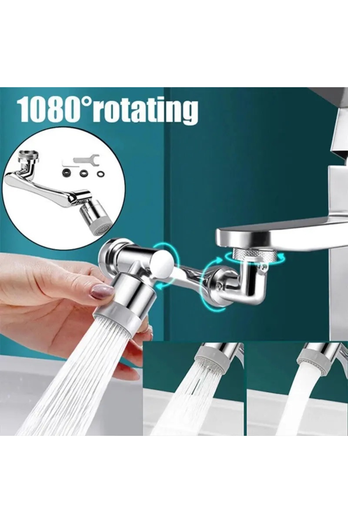 BEYZANA 1080 Derece Dönebilen 2 Fonksiyonlu Robotik Musluk Ucu | Tazyikli Robotik Çok Fonksiyonlu Musluk Kol