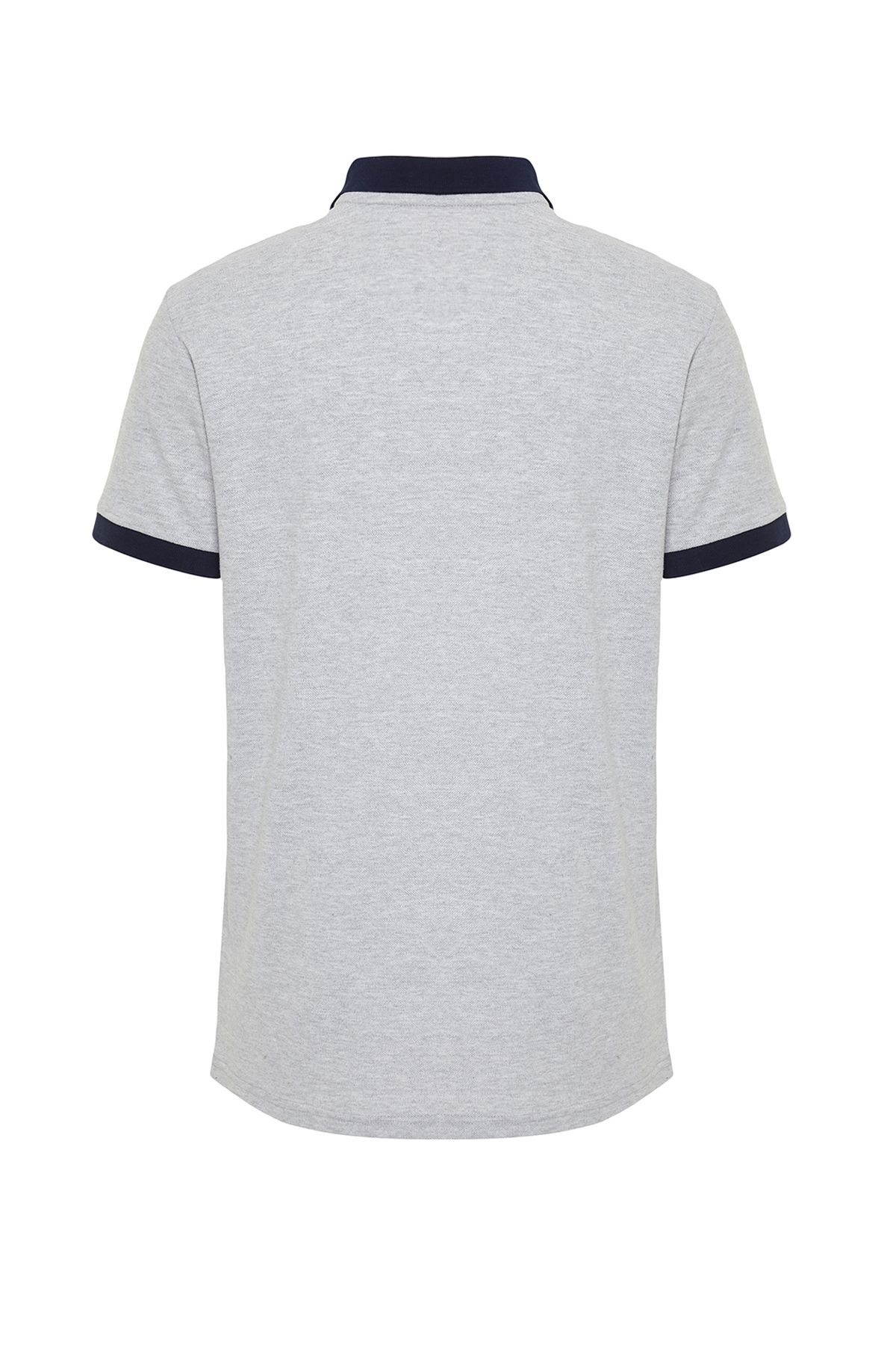 Trendyol Collection-Šedý kontrastní límec Regular/Regular Cut Detailní tričko s krátkým rukávem 100% bavlna Polo Neck TMNSS20PO0141 8