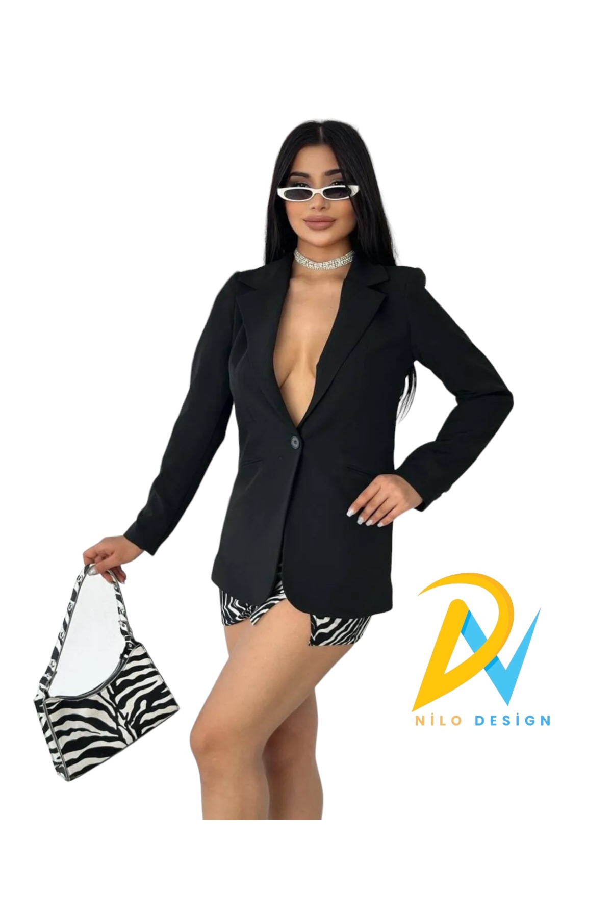 Kadın Siyah Tek Düğmeli Blazer Ceket Triko Kumaş