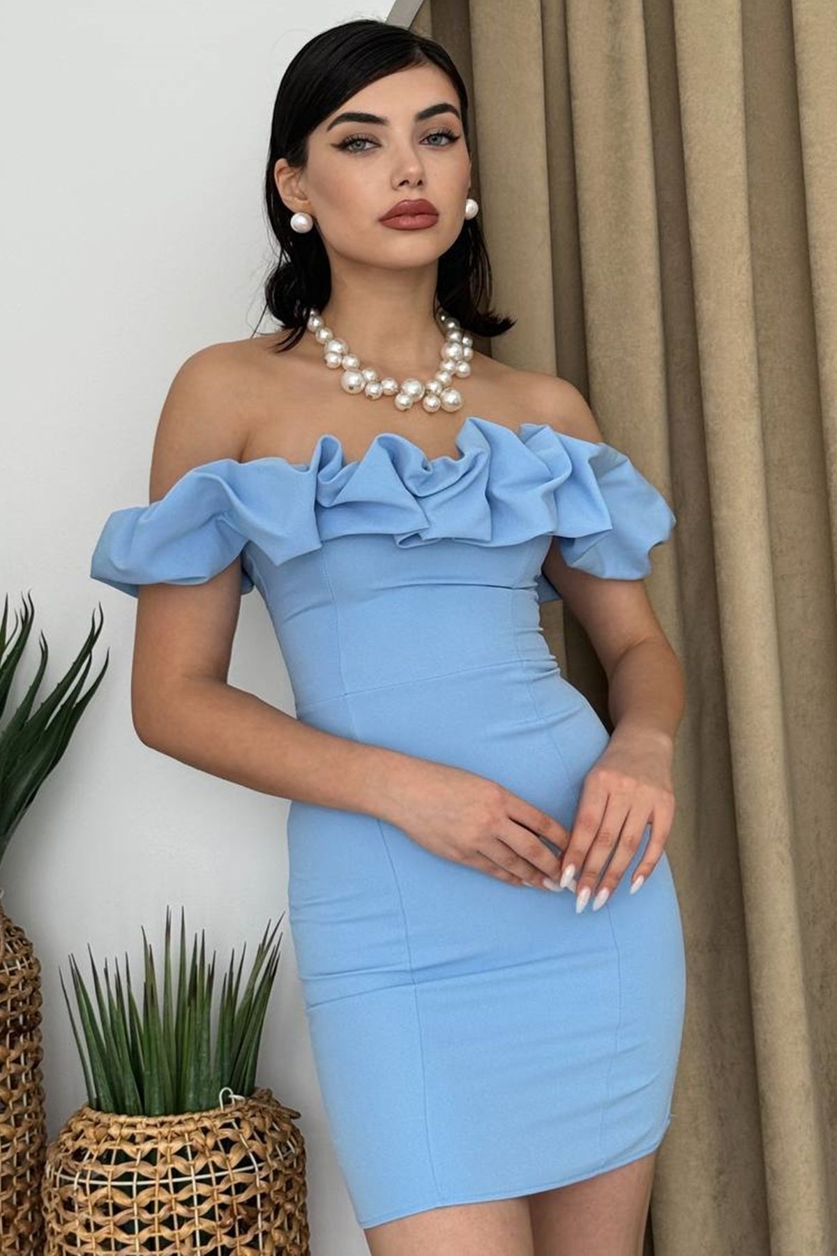 lovebox-Βραδινό φόρεμα Baby Blue Mini Atlas - Frilly Collar, No Model: 223 5