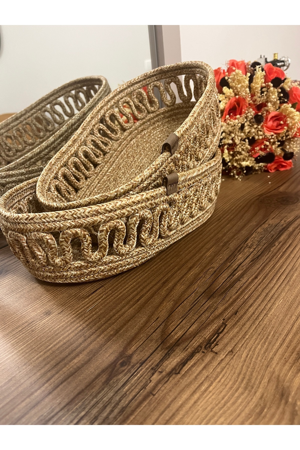 Natural, Jute, Patterned, Basket, Wardrobe, Nursery, Organizer, Storage Basket, Bread Basket,