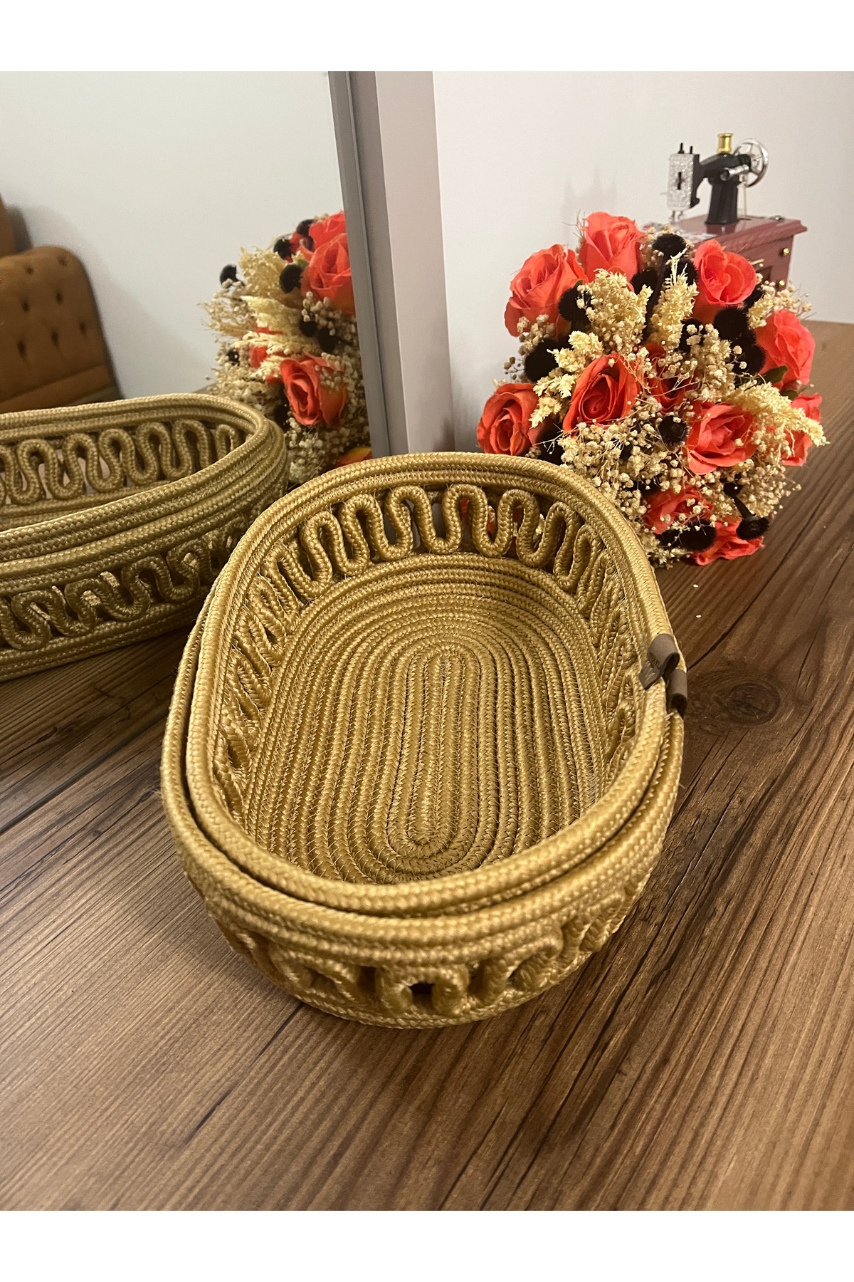 Natural, Jute, Patterned, Basket, Wardrobe, Nursery, Organizer, Storage Basket, Bread Basket,