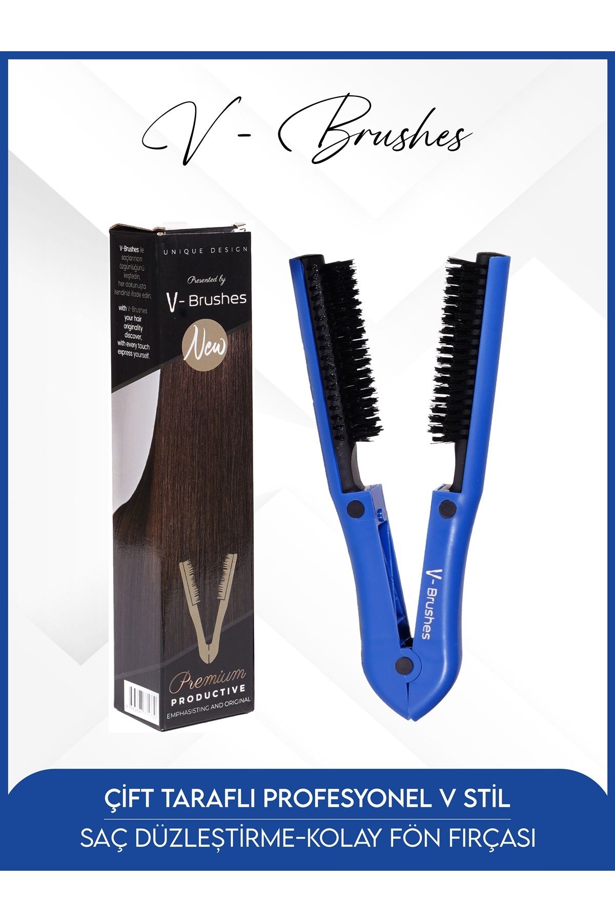دو طرفه حرفه ای V Style، صاف کردن مو - برس خشک کردن آسان مو آبی V Brushes