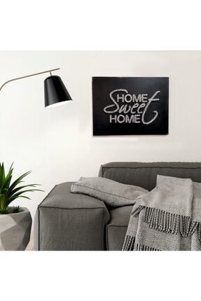 Home Sweet Home Yazılı Duvar Dekoru / String Art / Ip Sanatı / Filografi / Siyah Beyaz Tablo LMN1007