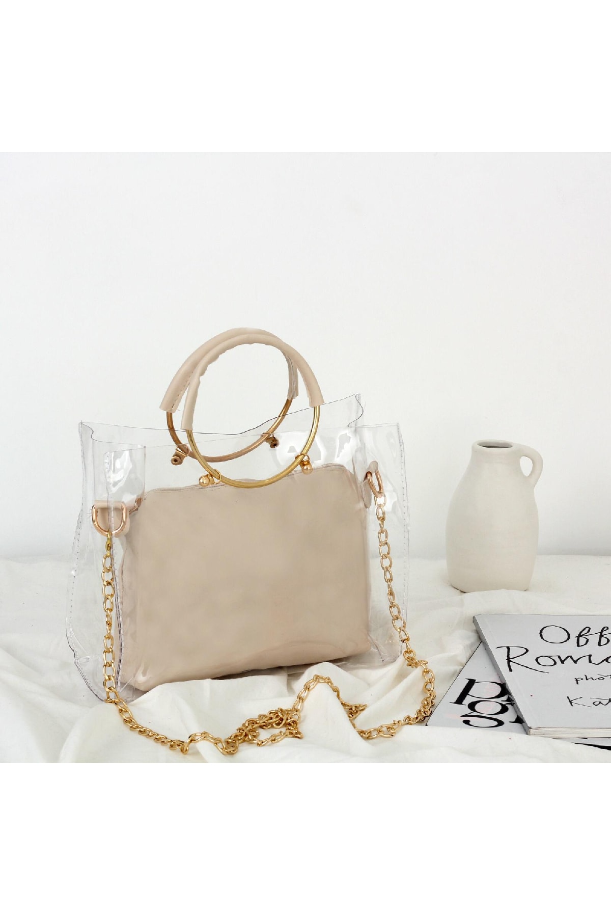 Arden Canta Krem Seffaf Zincir Askili Kadin Omuz Cantasi Fiyati Yorumlari Trendyol