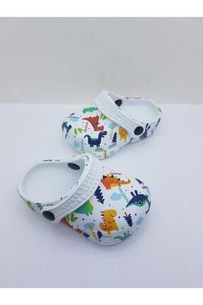 Unisex Bebek Beyaz Renkli Dinozor Desenli Sandalet Terlik HIZLIALZ01