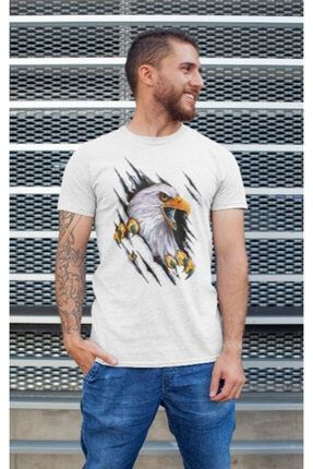 Unisex Beyaz Kartal Baskılı Özel Tasarım T-shirt 440