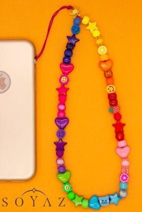 Renkli Kalp,yıldız,emoji Boncuklu Tüm Telefon Kılıflarına Uygun Telefon Askısı KSYZ037